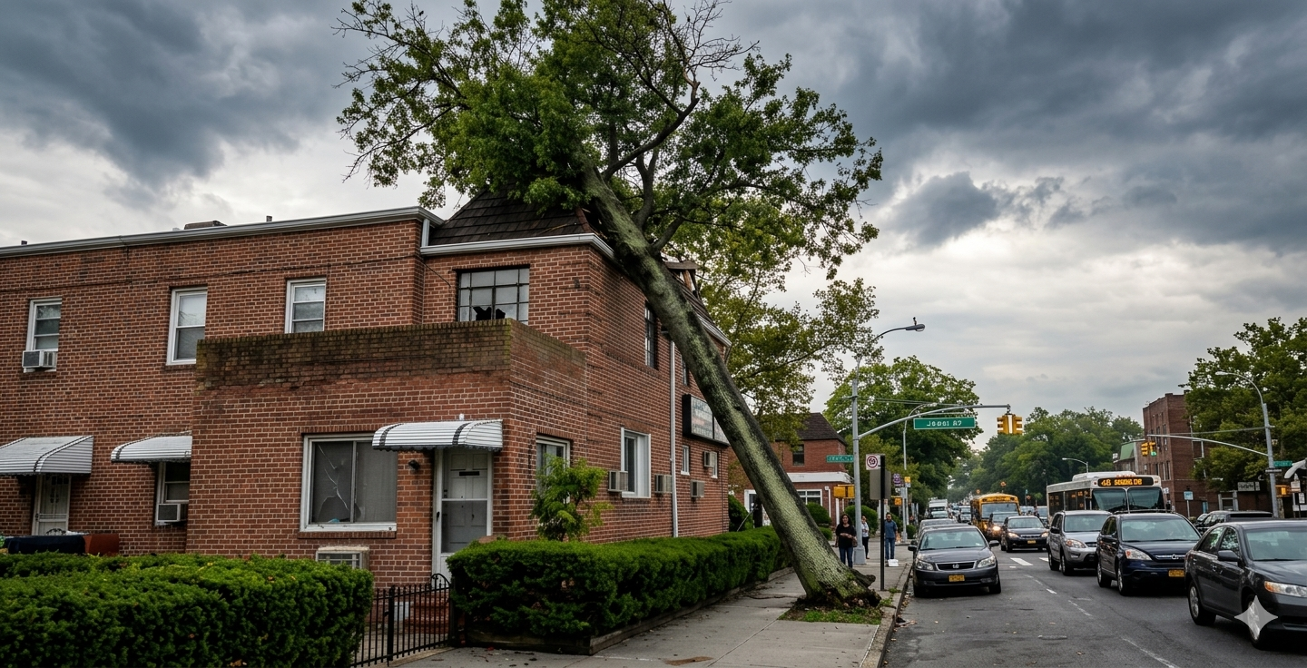 Leaning Dangerous Tree Near a Home in NYC